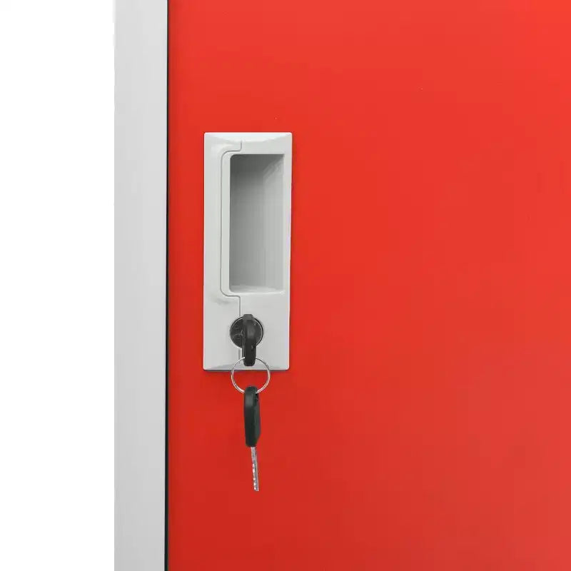 Locker Cabinet Set of 2 Light Grey and Red Steel Medium - Light Gray and Red with 4 Lockers 2-Pack