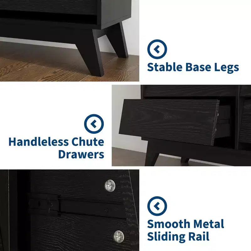 6 Drawer Dresser for Bedroom, 47.2 Modern Chest of Drawers, Wooden Dresser TV Stand, Dresser Storage Cabinet for Closet Living Room, Black