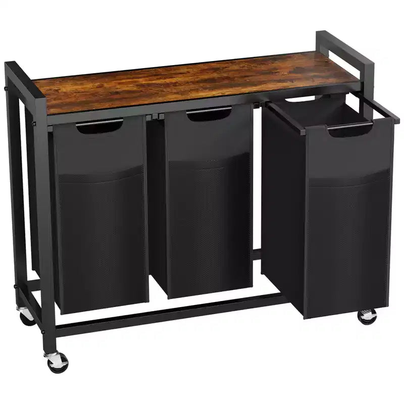 3-Bag Laundry Sorter Hamper with Removable Waterproof Bags and Shelf, Rolling Wheels or Adjustable Feet, 25.8 Gal Storage Organizer