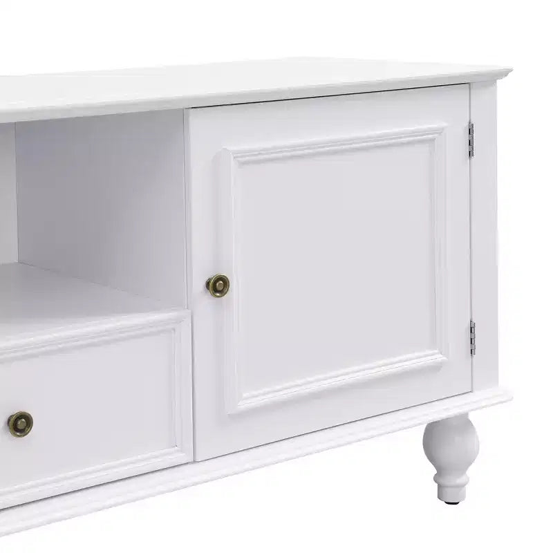 70.9-inch Modern TV Stand, suitable for TVs under 80 inches. This entertainment center features open shelving and two drawers, forliving room