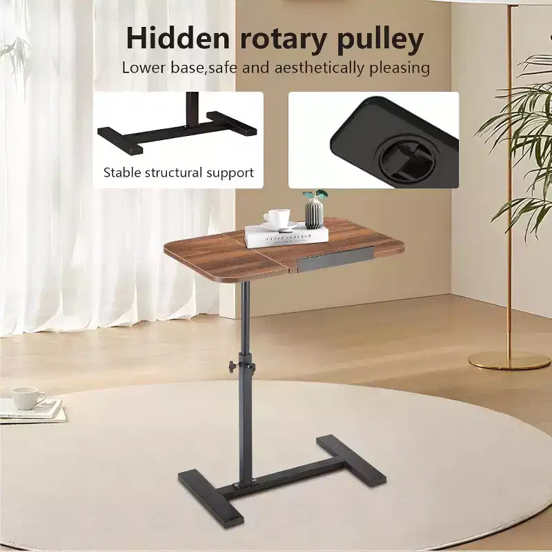 Overbed Table with Wheels Split Top Tilting Laptop Desk Cart with Tray for Hospital & Home Use, Height Adjustable Design
