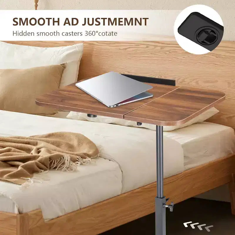 Overbed Table with Wheels Split Top Tilting Laptop Desk Cart with Tray for Hospital & Home Use, Height Adjustable Design