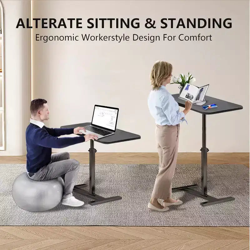 Overbed Table with Wheels Split Top Tilting Laptop Desk Cart with Tray for Hospital & Home Use, Height Adjustable Design
