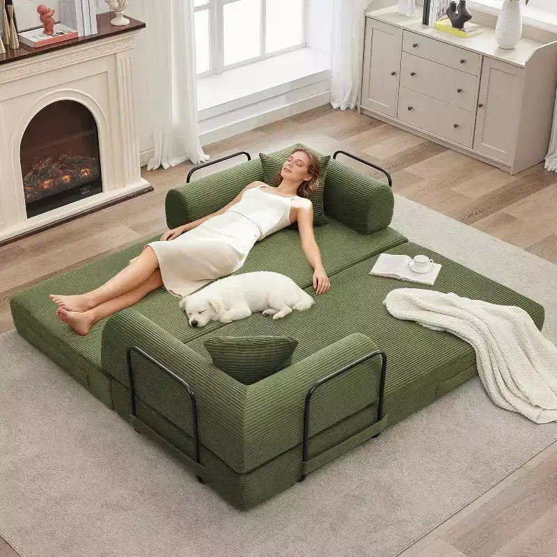 2 in 1 Convertible Sofa Bed, comfortable Folding Corduroy Sofa Bed with Deep Seat and Wide Armrests, Boneless Sofa, for Living Room, Apartments