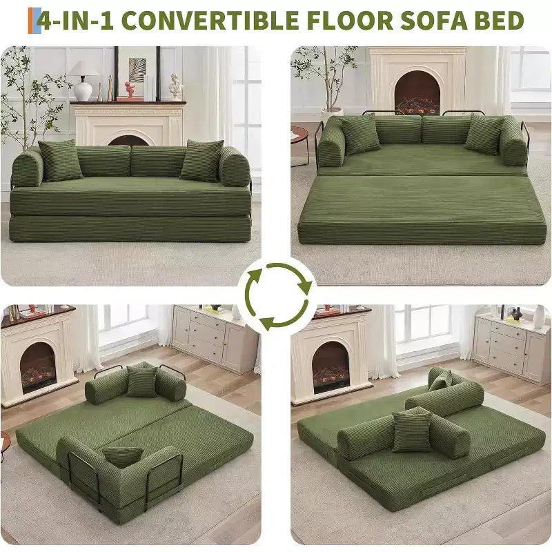 2 in 1 Convertible Sofa Bed, comfortable Folding Corduroy Sofa Bed with Deep Seat and Wide Armrests, Boneless Sofa, for Living Room, Apartments