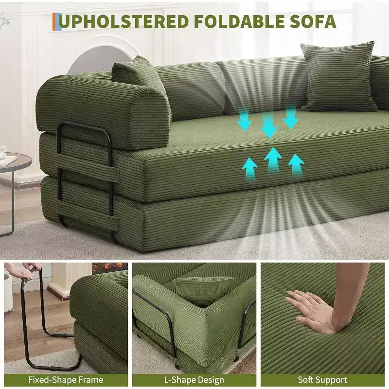 2 in 1 Convertible Sofa Bed, comfortable Folding Corduroy Sofa Bed with Deep Seat and Wide Armrests, Boneless Sofa, for Living Room, Apartments