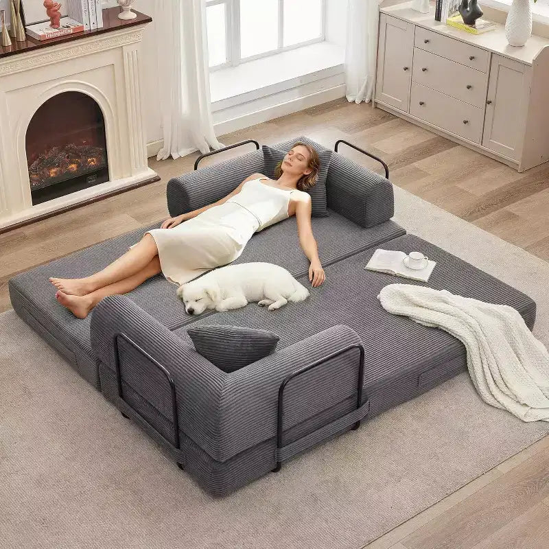2 in 1 Convertible Sofa Bed, comfortable Folding Corduroy Sofa Bed with Deep Seat and Wide Armrests, Boneless Sofa, for Living Room, Apartments