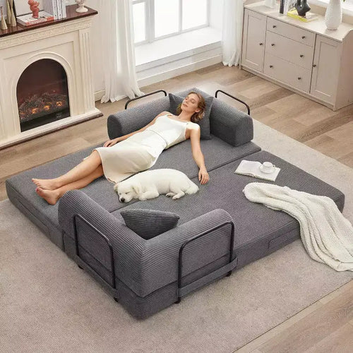 2 in 1 Convertible Sofa Bed, comfortable Folding Corduroy Sofa Bed with Deep Seat and Wide Armrests, Boneless Sofa, for Living Room, Apartments