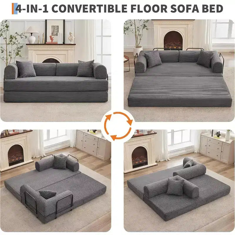 2 in 1 Convertible Sofa Bed, comfortable Folding Corduroy Sofa Bed with Deep Seat and Wide Armrests, Boneless Sofa, for Living Room, Apartments