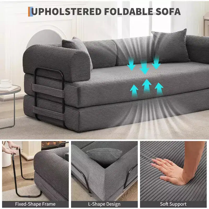 2 in 1 Convertible Sofa Bed, comfortable Folding Corduroy Sofa Bed with Deep Seat and Wide Armrests, Boneless Sofa, for Living Room, Apartments