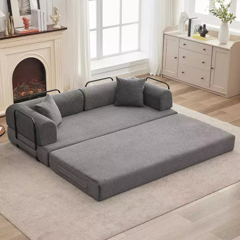 2 in 1 Convertible Sofa Bed, comfortable Folding Corduroy Sofa Bed with Deep Seat and Wide Armrests, Boneless Sofa, for Living Room, Apartments