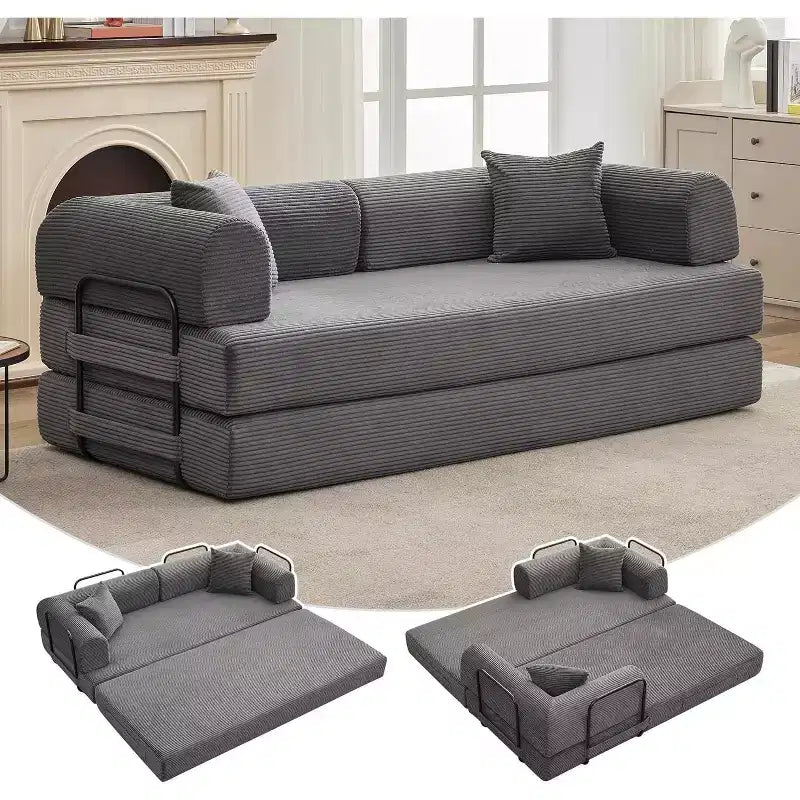 2 in 1 Convertible Sofa Bed, comfortable Folding Corduroy Sofa Bed with Deep Seat and Wide Armrests, Boneless Sofa, for Living Room, Apartments