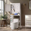 Over The Toilet Storage Cabinet 67 Inch Bathroom Organizer with Double Doors Adjustable Shelf Open Shelf White Freestanding Space Saver