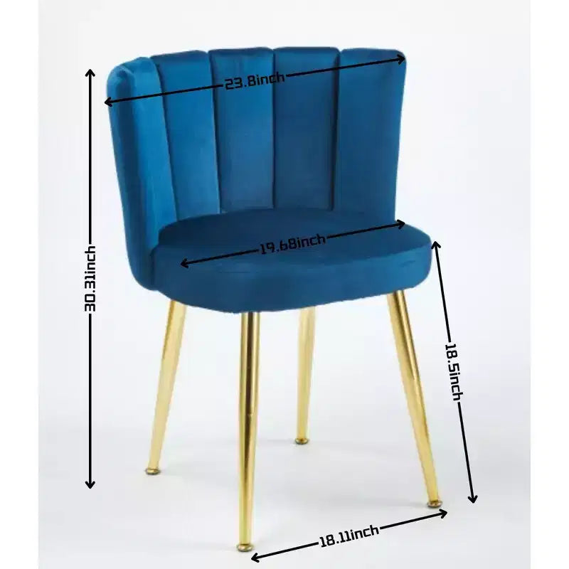 Set of 2 Modern Dining Chairs with Golden Iron Tube Legs and Velvet Cushions, Comfortable Backrest, Blue Finish