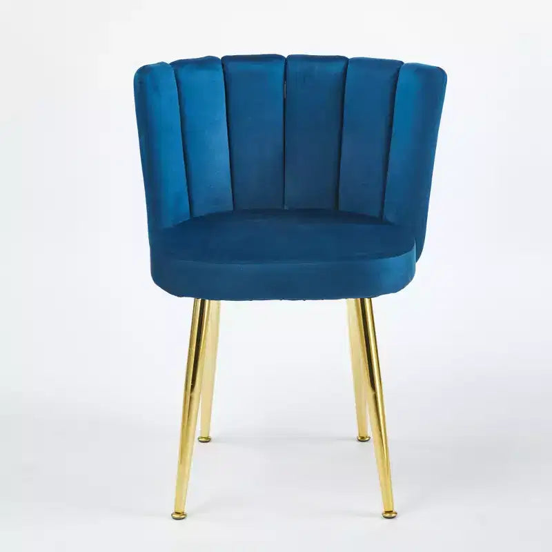 Set of 2 Modern Dining Chairs with Golden Iron Tube Legs and Velvet Cushions, Comfortable Backrest, Blue Finish
