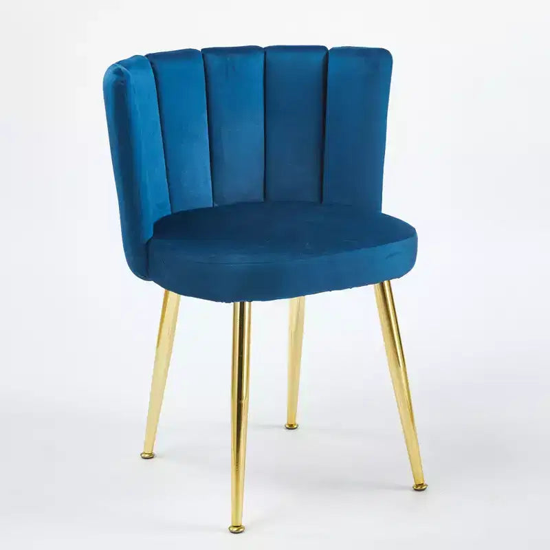 Set of 2 Modern Dining Chairs with Golden Iron Tube Legs and Velvet Cushions, Comfortable Backrest, Blue Finish