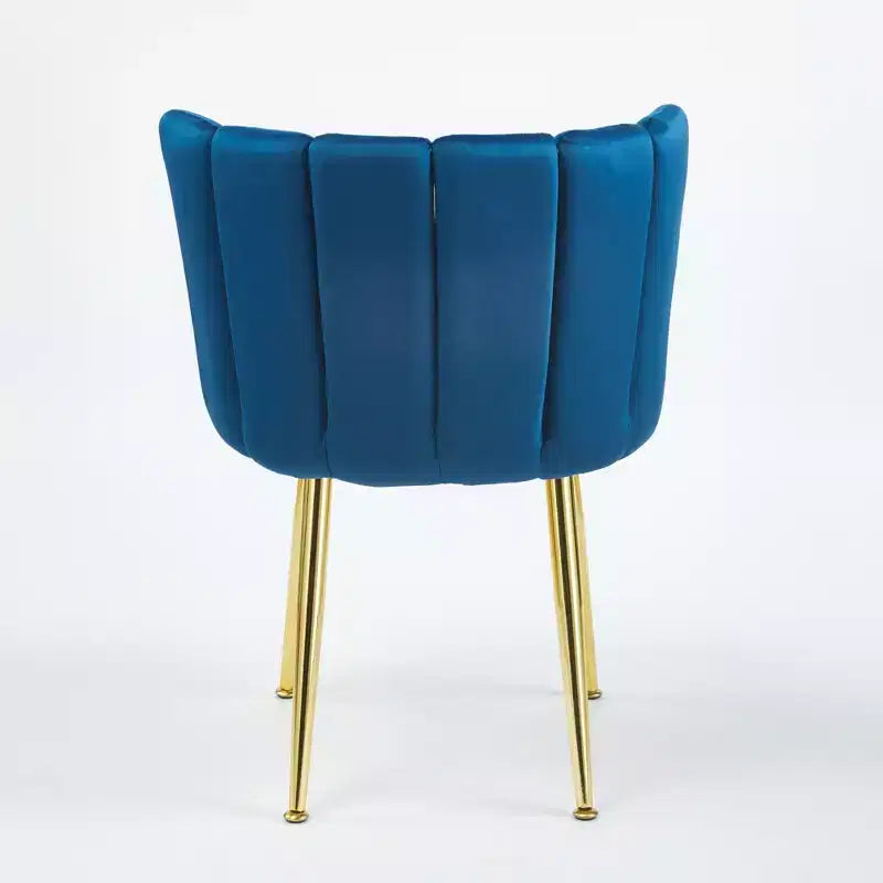 Set of 2 Modern Dining Chairs with Golden Iron Tube Legs and Velvet Cushions, Comfortable Backrest, Blue Finish