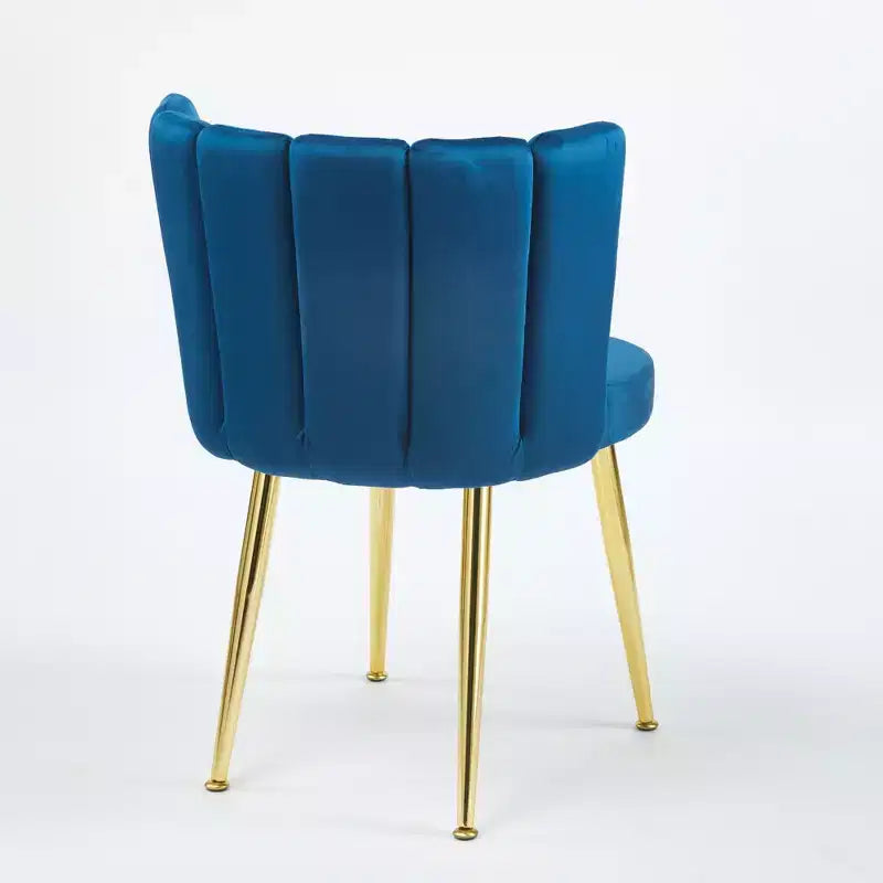 Set of 2 Modern Dining Chairs with Golden Iron Tube Legs and Velvet Cushions, Comfortable Backrest, Blue Finish