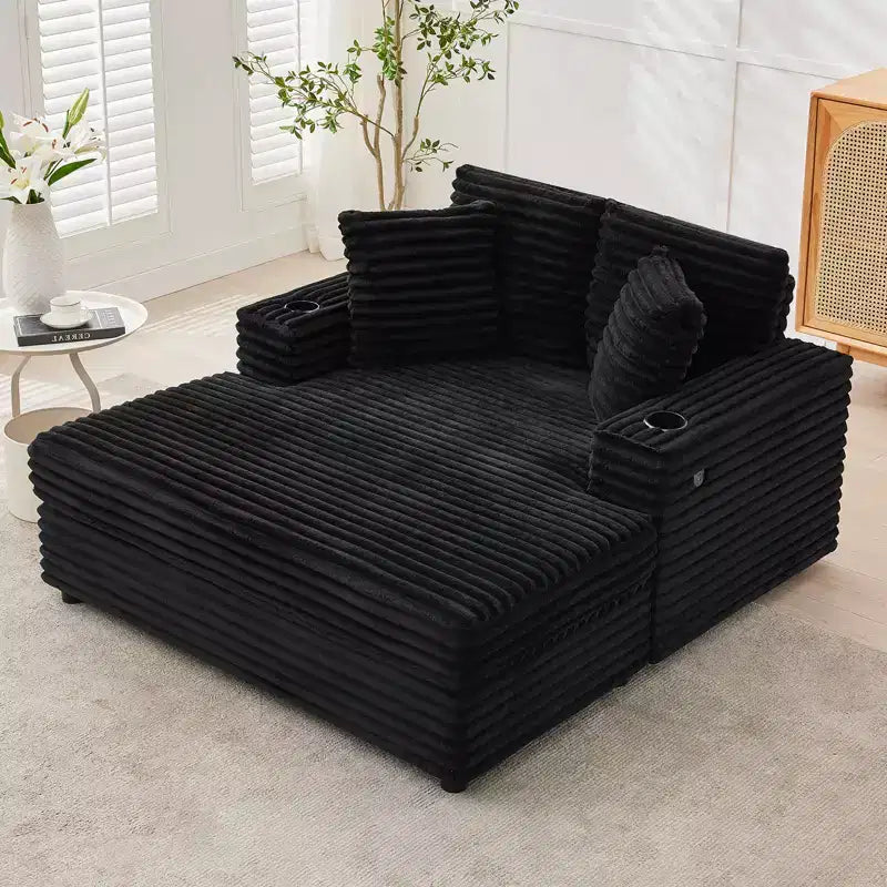 COZONY 60 Oversized Corduroy Chaise Lounge Chair, Deep Seat Reading Couch with Cup Holder & Throw Pillows for Living Room or Bedroom