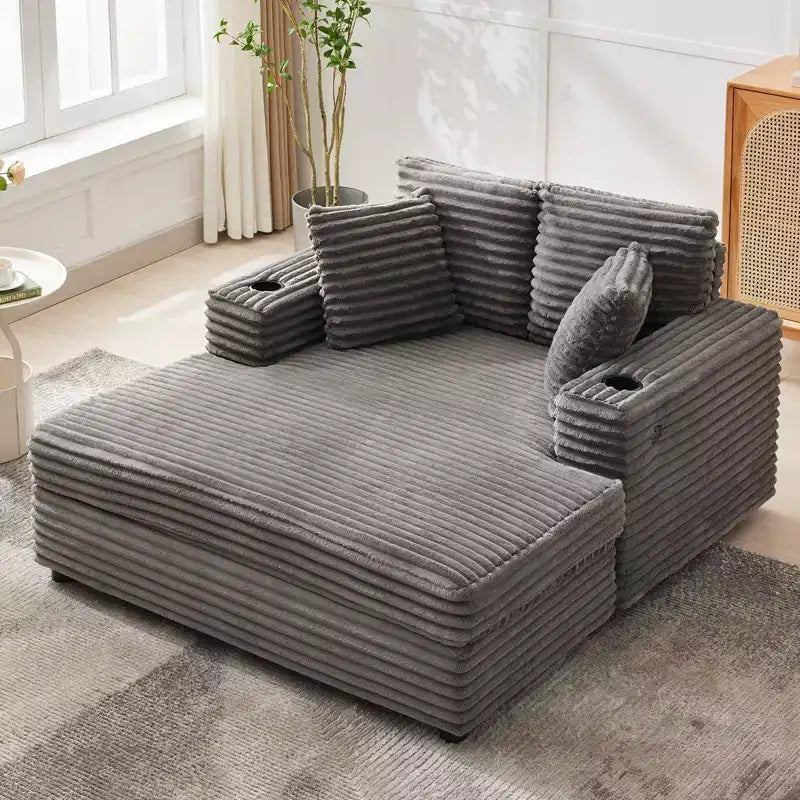Grand fauteuil de salon en velours côtelé 60", canapé de lecture profond avec porte-gobelet et oreillers pour le salon ou la chambre
