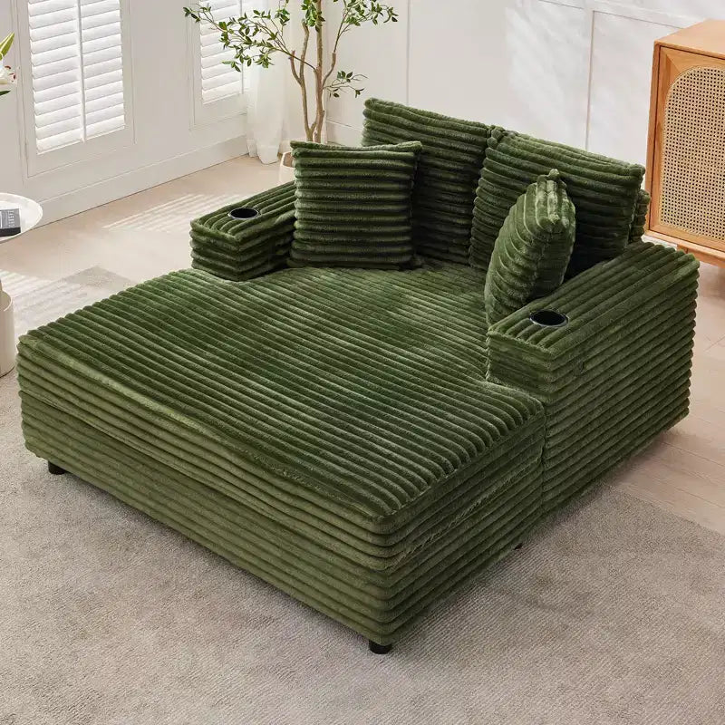 Grand fauteuil de salon en velours côtelé 60", canapé de lecture profond avec porte-gobelet et oreillers pour le salon ou la chambre