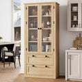 71 Tall Kitchen Pantry Cabinet - Modern Display Storage Cabinet with 2 Large Drawers, Glass Doors, and Adjustable Shelves,Farmhouse Kitchen Cupboard