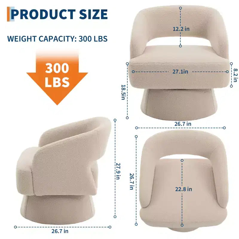 Swivel Barrel Chair - Upholstered Modern Armchair with Striped Backrest & Plush Padding, Round Lounge Chair for Living Room, Bedroom(1 Pcs)