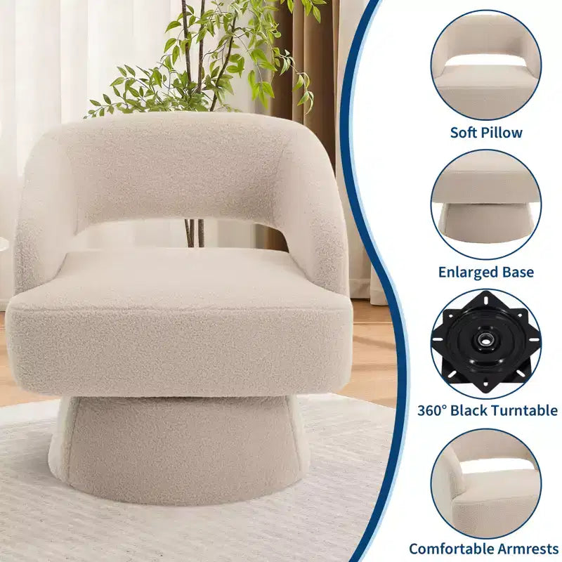 Swivel Barrel Chair - Upholstered Modern Armchair with Striped Backrest & Plush Padding, Round Lounge Chair for Living Room, Bedroom(1 Pcs)