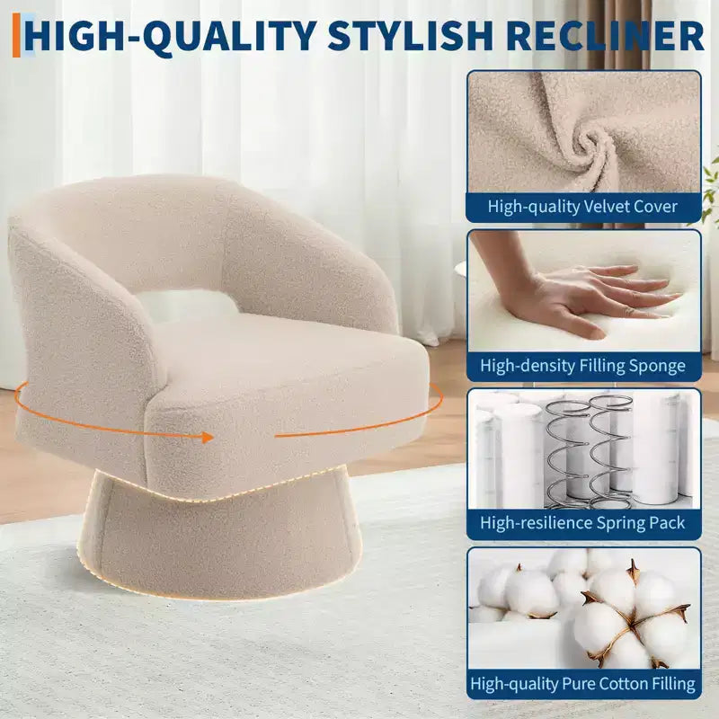 Swivel Barrel Chair - Upholstered Modern Armchair with Striped Backrest & Plush Padding, Round Lounge Chair for Living Room, Bedroom(1 Pcs)