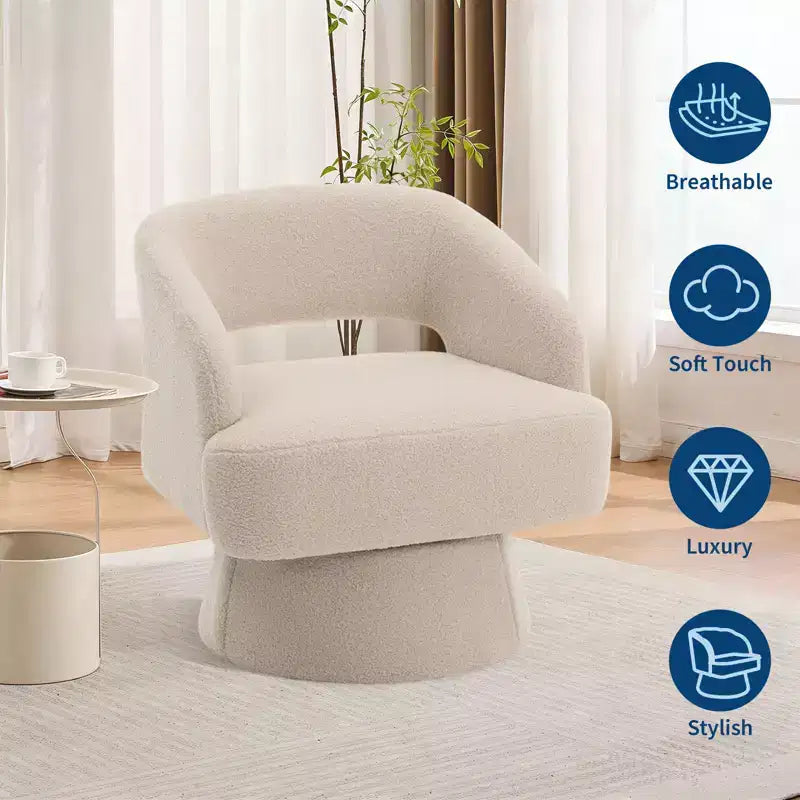 Swivel Barrel Chair - Upholstered Modern Armchair with Striped Backrest & Plush Padding, Round Lounge Chair for Living Room, Bedroom(1 Pcs)