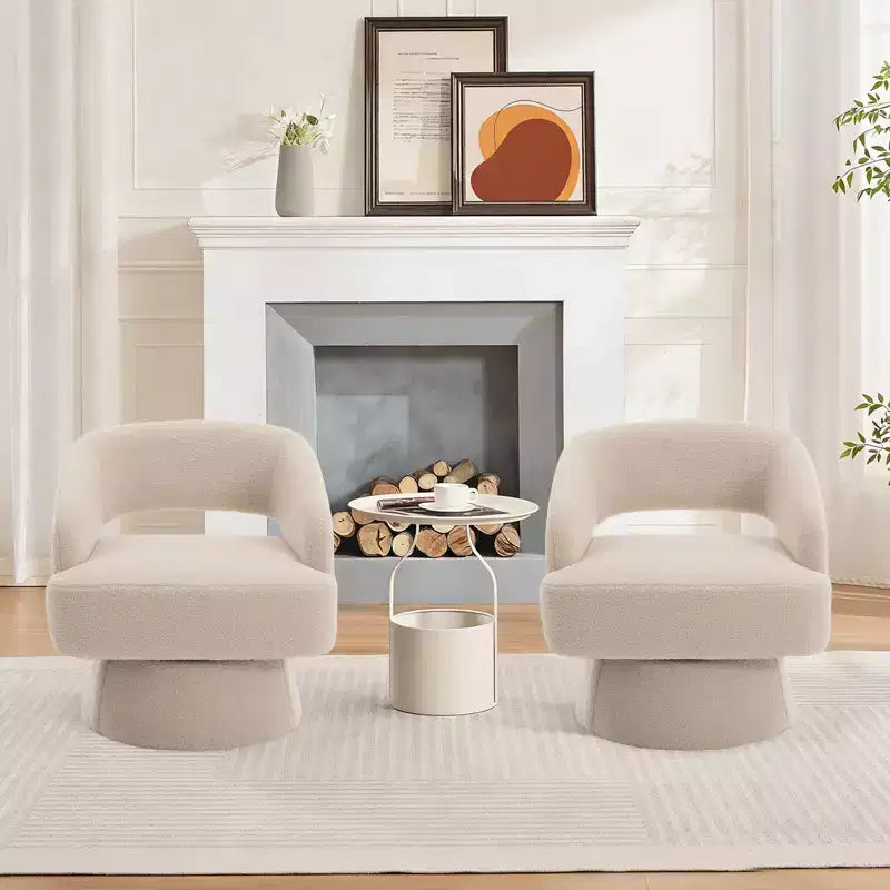 Swivel Barrel Chair - Upholstered Modern Armchair with Striped Backrest & Plush Padding, Round Lounge Chair for Living Room, Bedroom(1 Pcs)
