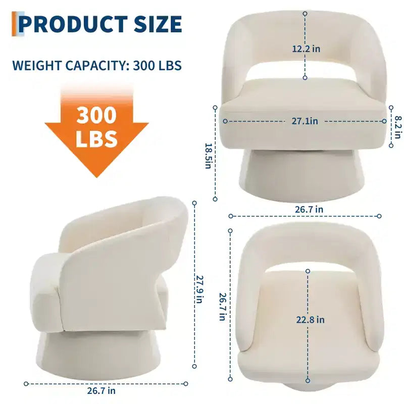 Swivel Barrel Chair - Upholstered Modern Armchair with Striped Backrest & Plush Padding, Round Lounge Chair for Living Room, Bedroom(1 Pcs)