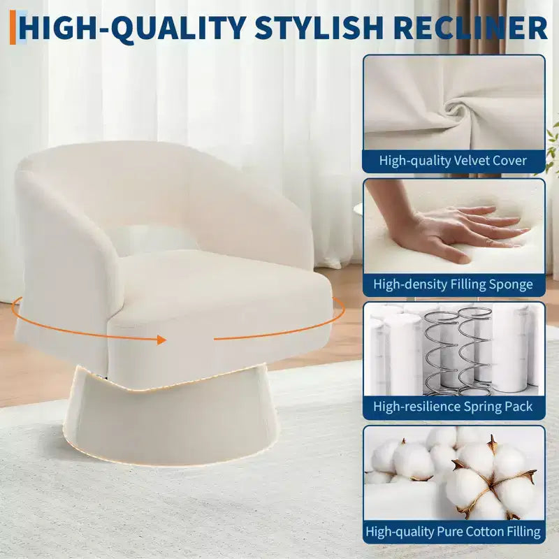 Swivel Barrel Chair - Upholstered Modern Armchair with Striped Backrest & Plush Padding, Round Lounge Chair for Living Room, Bedroom(1 Pcs)