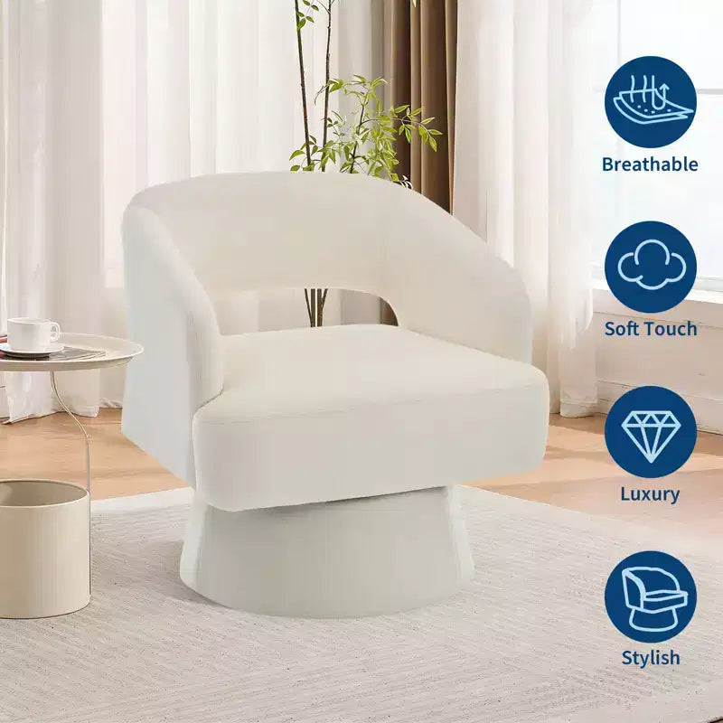 Swivel Barrel Chair - Upholstered Modern Armchair with Striped Backrest & Plush Padding, Round Lounge Chair for Living Room, Bedroom(1 Pcs)