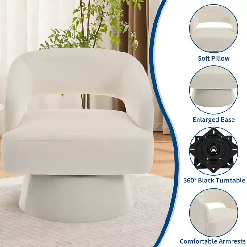 Swivel Barrel Chair - Upholstered Modern Armchair with Striped Backrest & Plush Padding, Round Lounge Chair for Living Room, Bedroom(1 Pcs)