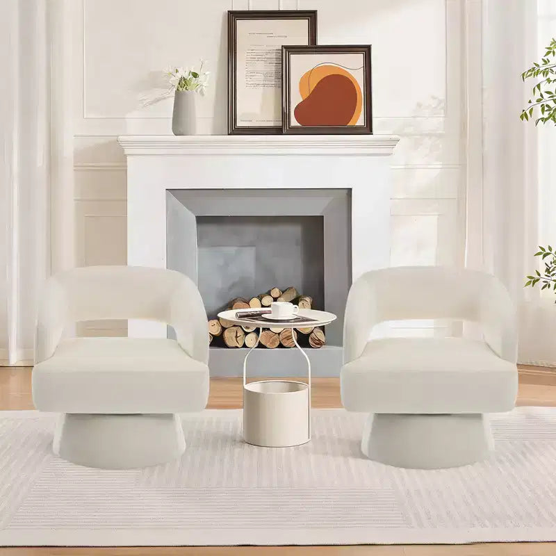 Swivel Barrel Chair - Upholstered Modern Armchair with Striped Backrest & Plush Padding, Round Lounge Chair for Living Room, Bedroom(1 Pcs)