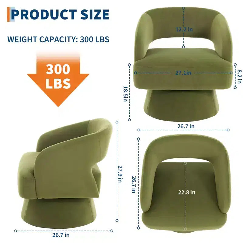 Swivel Barrel Chair - Upholstered Modern Armchair with Striped Backrest & Plush Padding, Round Lounge Chair for Living Room, Bedroom(1 Pcs)