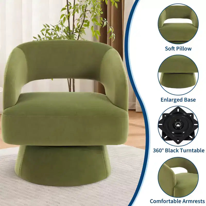 Swivel Barrel Chair - Upholstered Modern Armchair with Striped Backrest & Plush Padding, Round Lounge Chair for Living Room, Bedroom(1 Pcs)