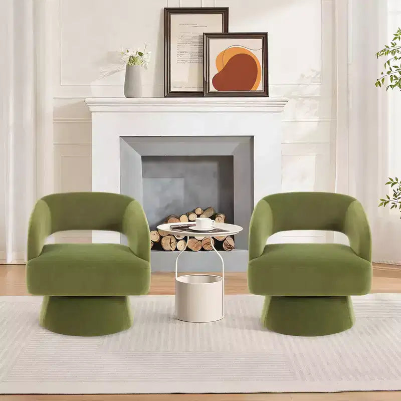 Swivel Barrel Chair - Upholstered Modern Armchair with Striped Backrest & Plush Padding, Round Lounge Chair for Living Room, Bedroom(1 Pcs)