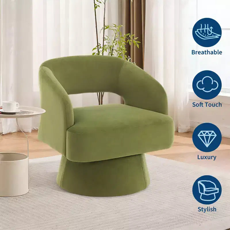 Swivel Barrel Chair - Upholstered Modern Armchair with Striped Backrest & Plush Padding, Round Lounge Chair for Living Room, Bedroom(1 Pcs)