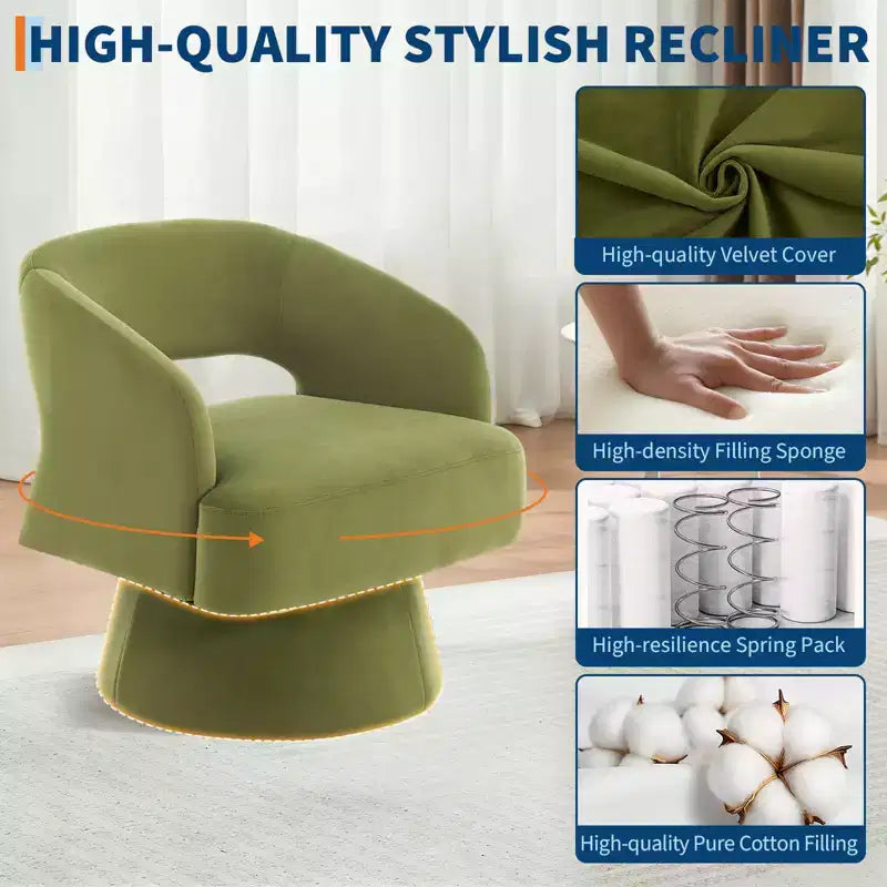 Swivel Barrel Chair - Upholstered Modern Armchair with Striped Backrest & Plush Padding, Round Lounge Chair for Living Room, Bedroom(1 Pcs)