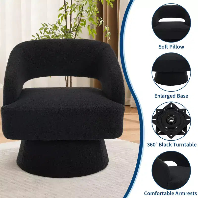 Swivel Barrel Chair - Upholstered Modern Armchair with Striped Backrest & Plush Padding, Round Lounge Chair for Living Room, Bedroom(1 Pcs)