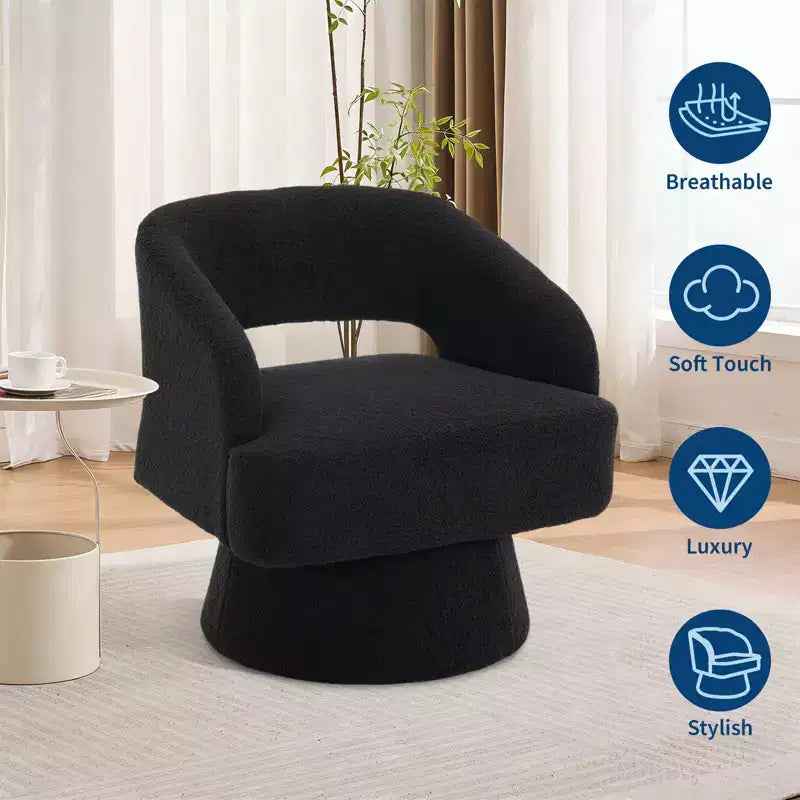 Swivel Barrel Chair - Upholstered Modern Armchair with Striped Backrest & Plush Padding, Round Lounge Chair for Living Room, Bedroom(1 Pcs)
