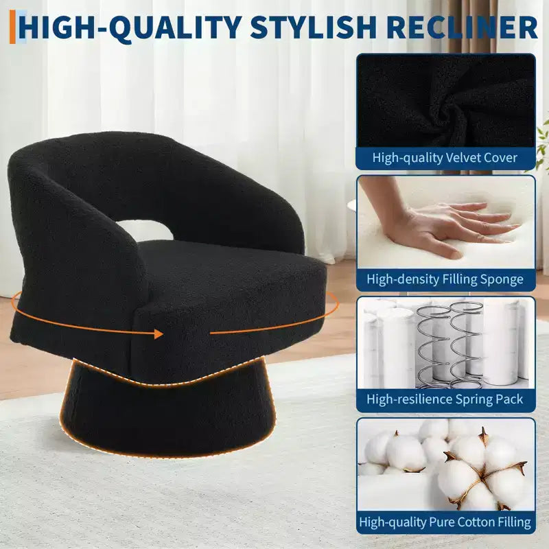 Swivel Barrel Chair - Upholstered Modern Armchair with Striped Backrest & Plush Padding, Round Lounge Chair for Living Room, Bedroom(1 Pcs)