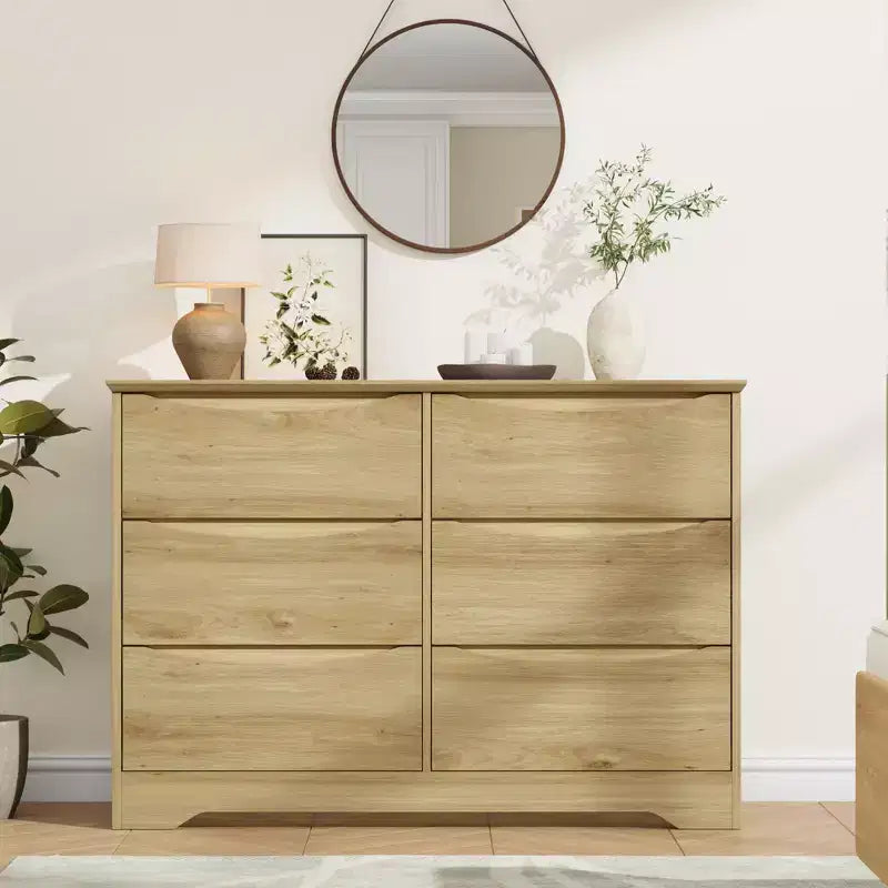 Modern Tall 6-Drawer Wooden Dresser with Wide Top - Deep Storage Chest for Bedroom, Living Room, Hallway & Kids' Room Organization
