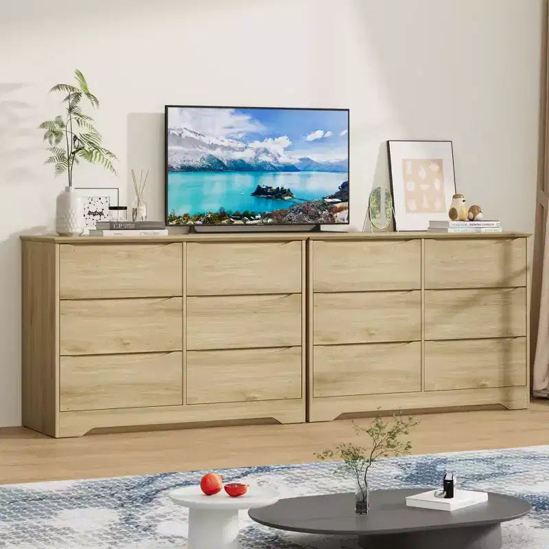 Modern Tall 6-Drawer Wooden Dresser with Wide Top - Deep Storage Chest for Bedroom, Living Room, Hallway & Kids' Room Organization