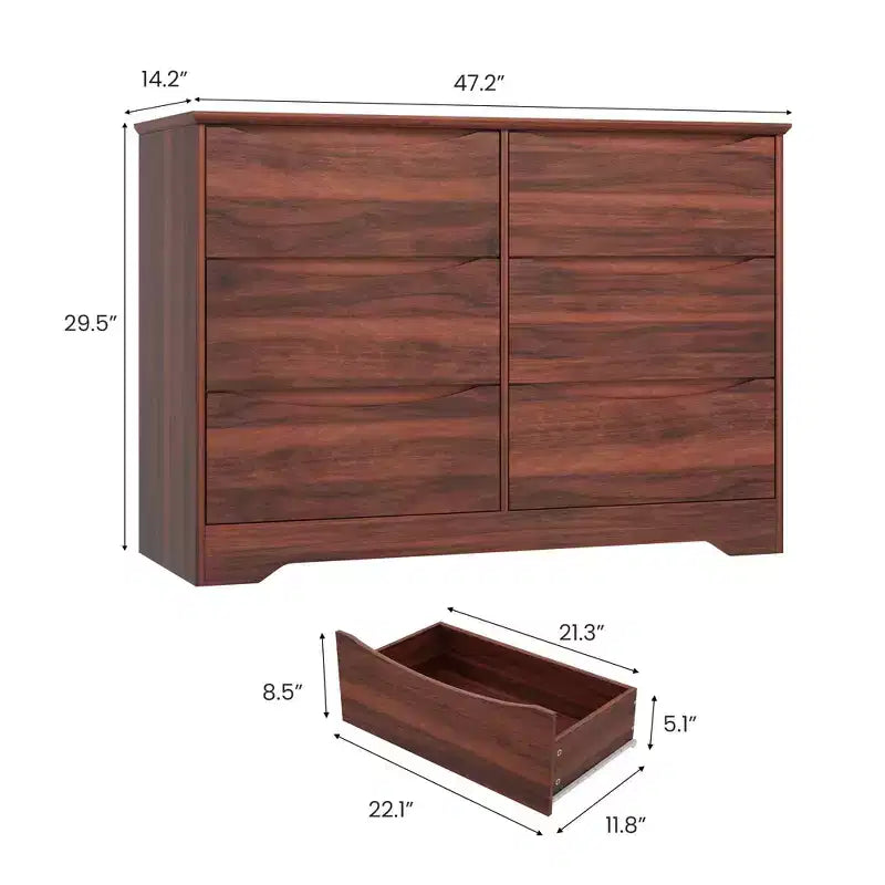 Modern Tall 6-Drawer Wooden Dresser with Wide Top - Deep Storage Chest for Bedroom, Living Room, Hallway & Kids' Room Organization