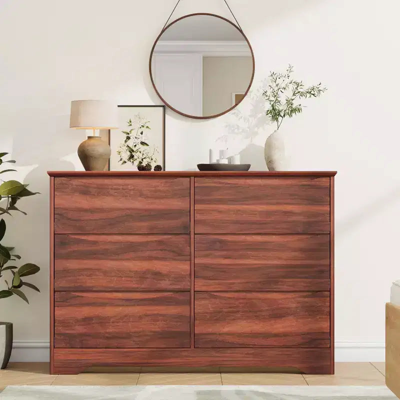 Modern Tall 6-Drawer Wooden Dresser with Wide Top - Deep Storage Chest for Bedroom, Living Room, Hallway & Kids' Room Organization