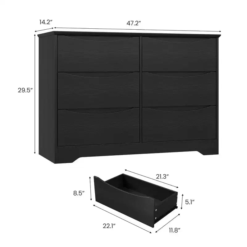 Modern Tall 6-Drawer Wooden Dresser with Wide Top - Deep Storage Chest for Bedroom, Living Room, Hallway & Kids' Room Organization