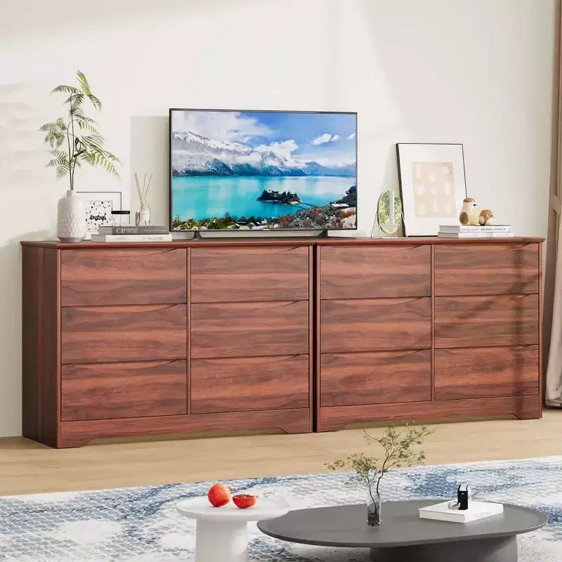 Modern Tall 6-Drawer Wooden Dresser with Wide Top - Deep Storage Chest for Bedroom, Living Room, Hallway & Kids' Room Organization